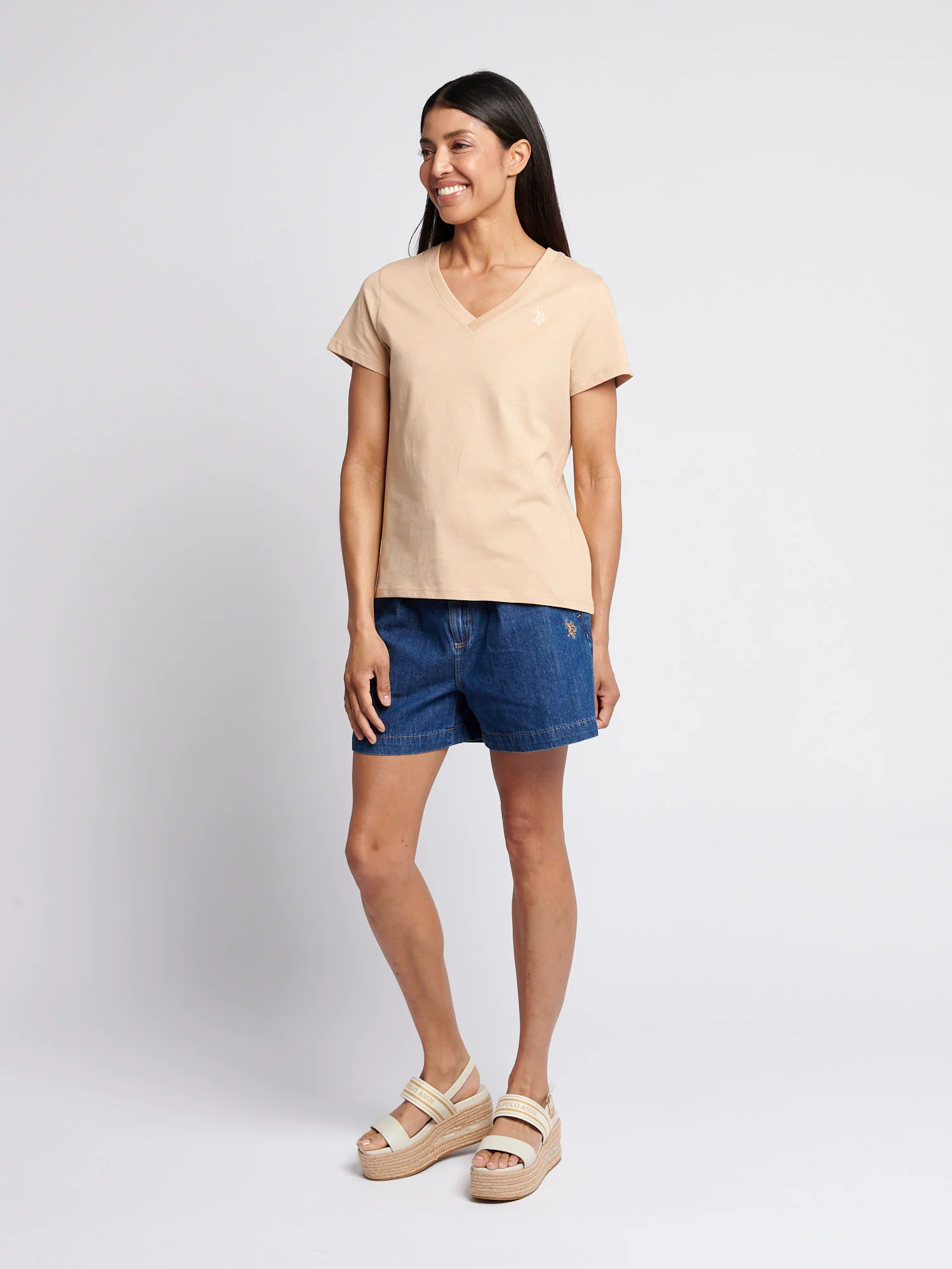Womens V-Neck T-Shirt Cuban Sand - Image 3