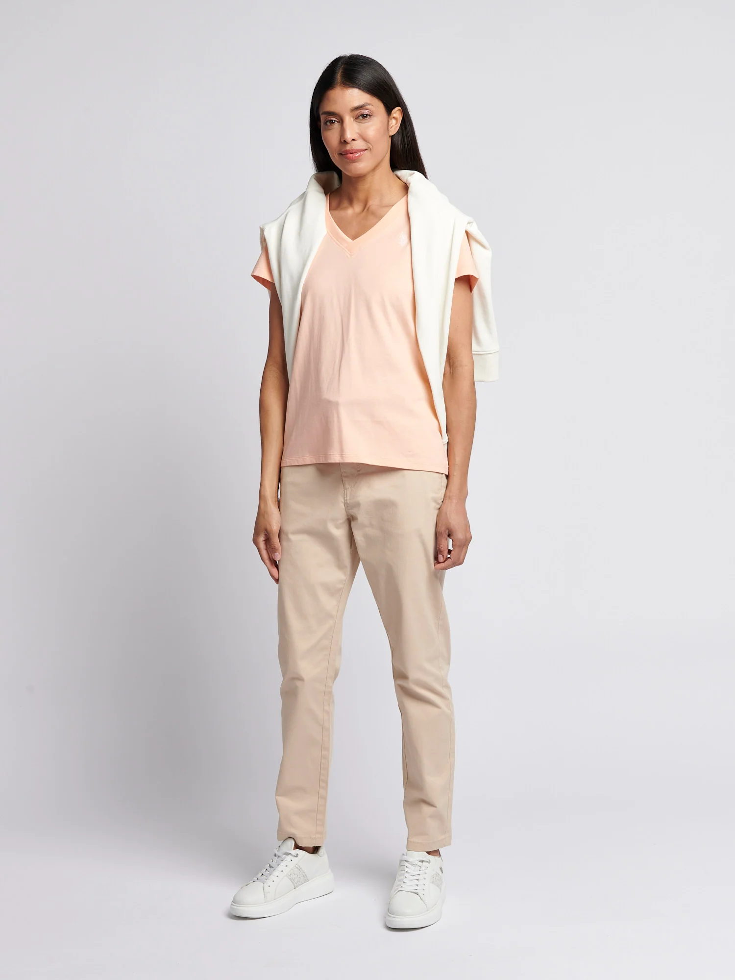 Womens V-Neck T-Shirt Peach Nectar - Image 3