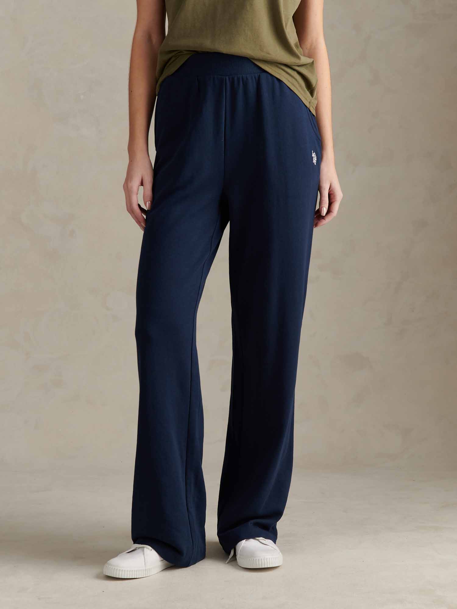Womens Wide Leg Tipped Joggers in Navy Iris
