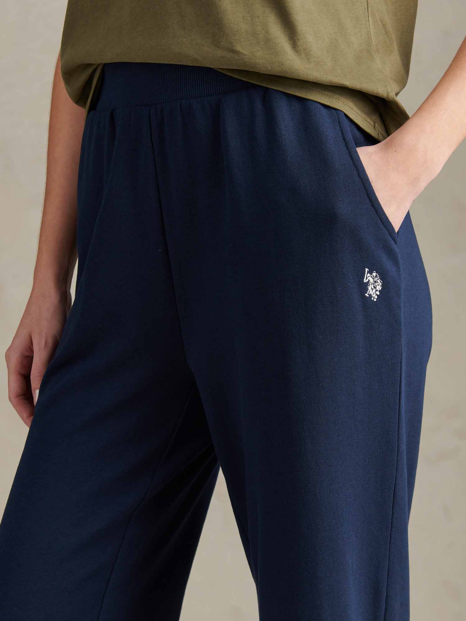 Womens Wide Leg Tipped Joggers in Navy Iris - Image 3