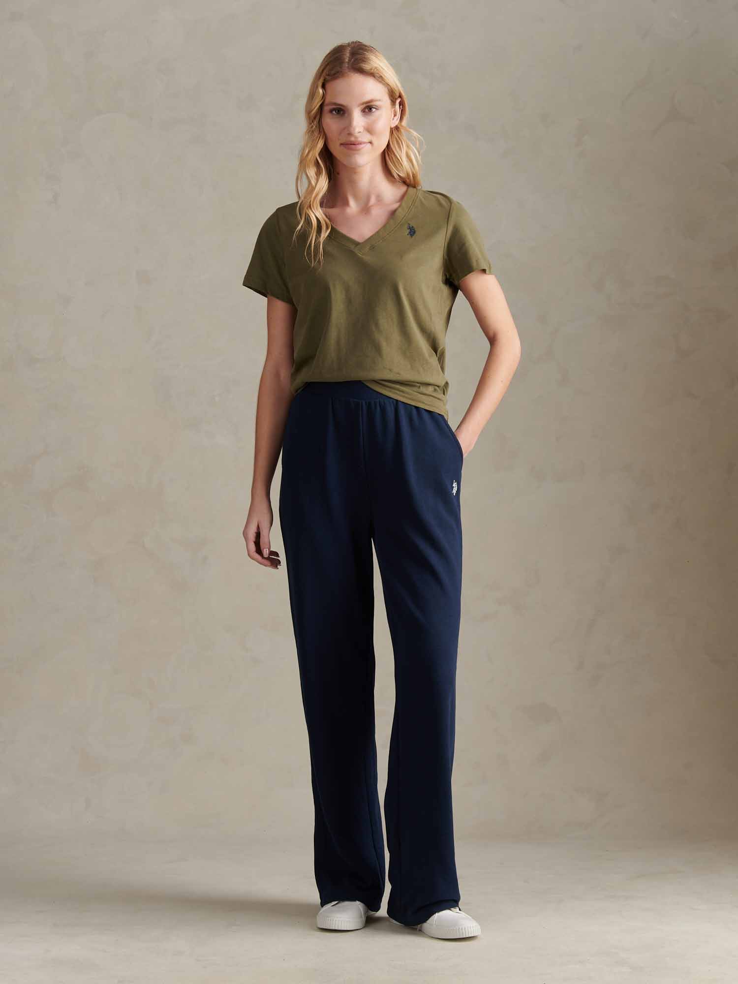 Womens Wide Leg Tipped Joggers in Navy Iris - Image 5