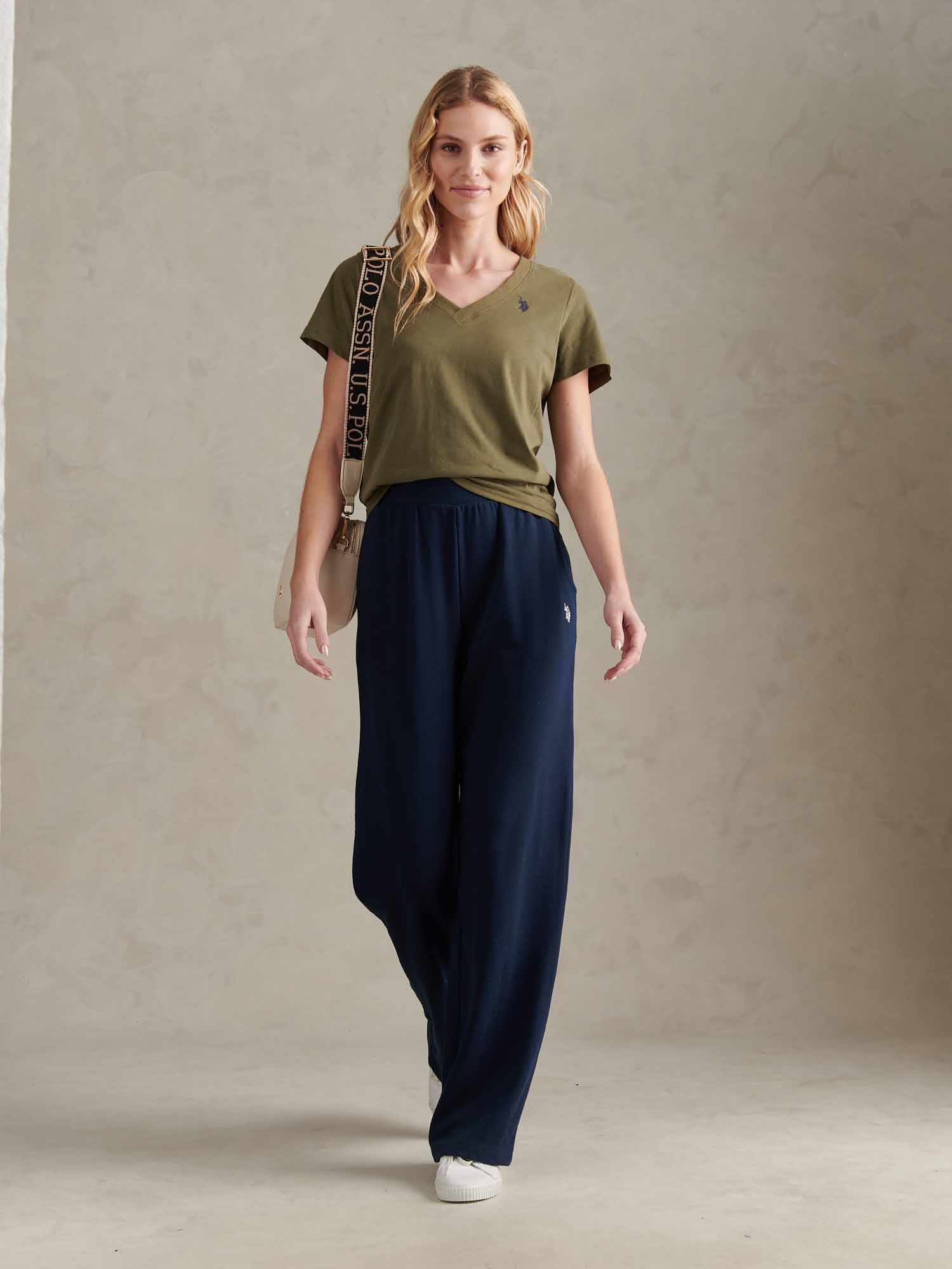 Womens Wide Leg Tipped Joggers in Navy Iris - Image 7