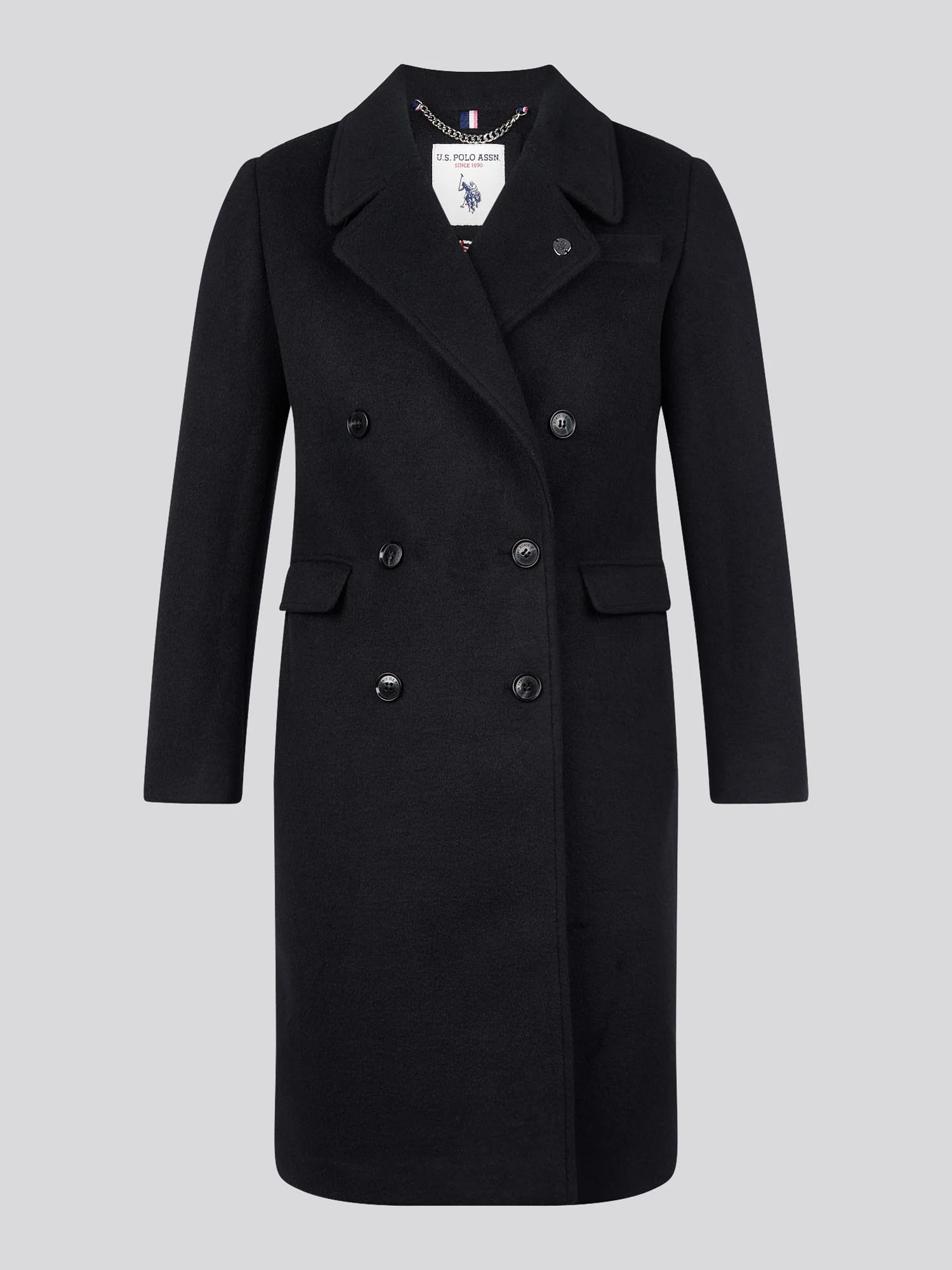 Womens Wool Blend Double Breasted Coat in Black - Image 6