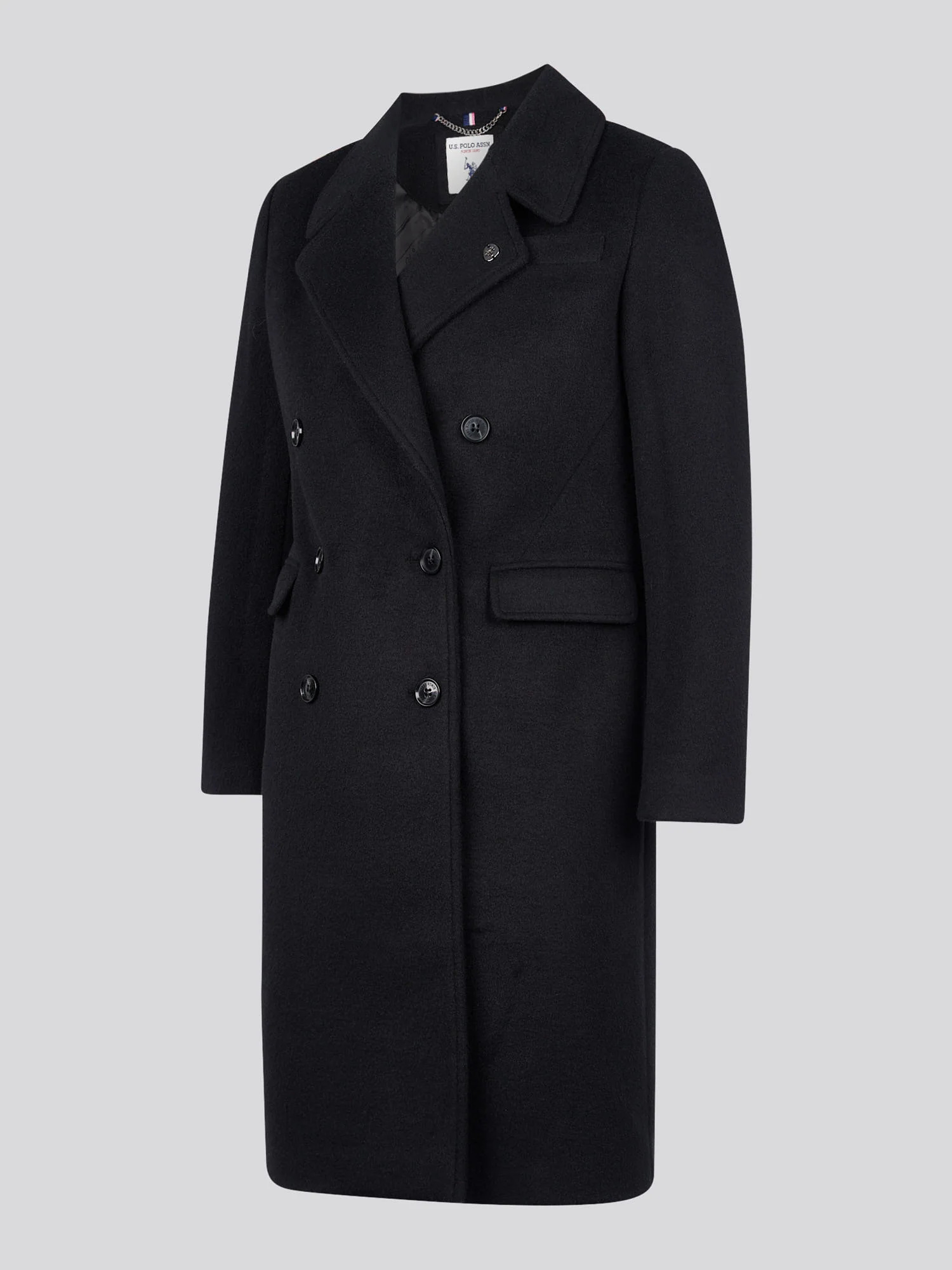 Womens Wool Blend Double Breasted Coat in Black - Image 7