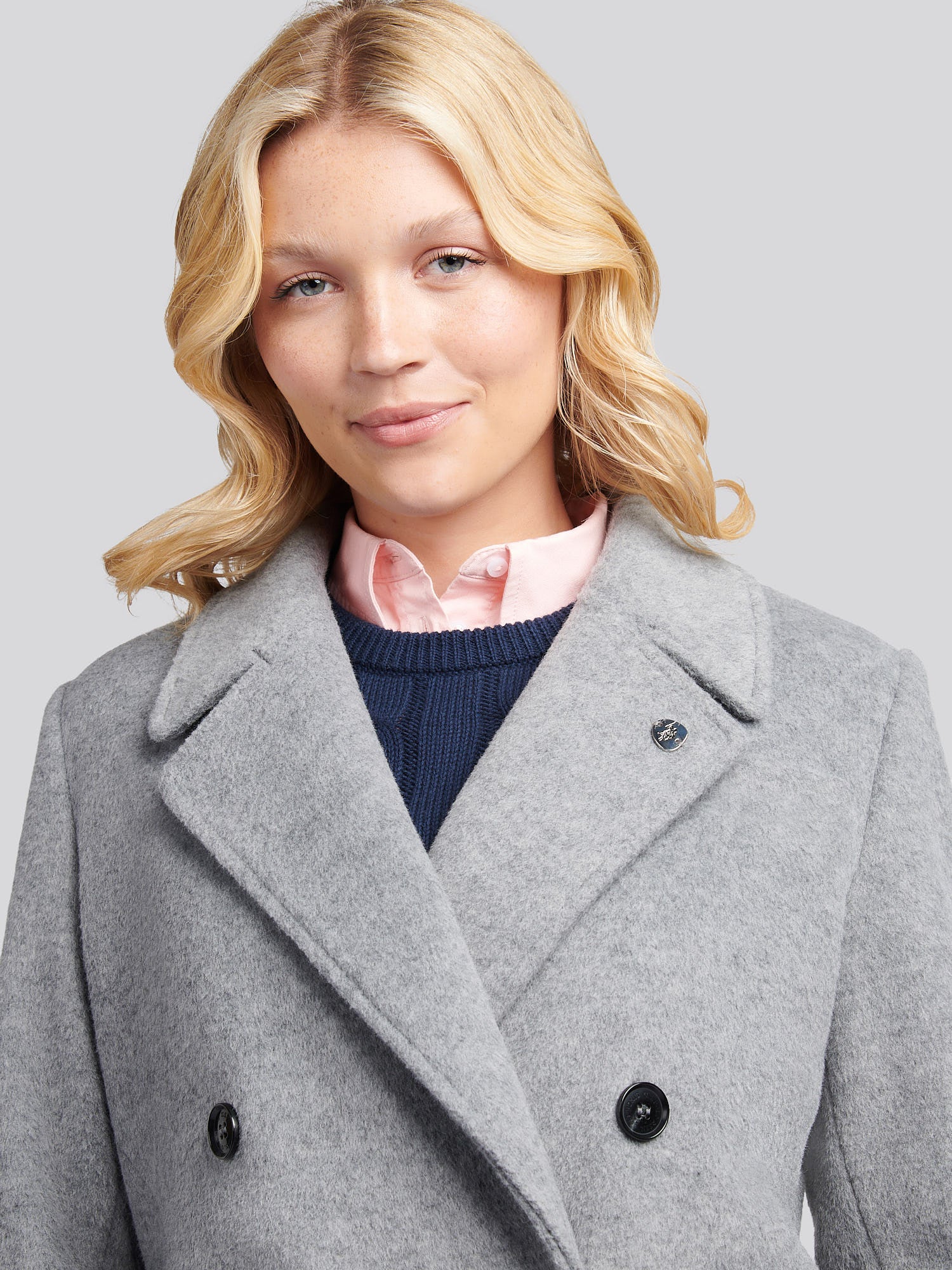 Womens Wool Blend Double Breasted Coat in Silver Filigree - Image 2