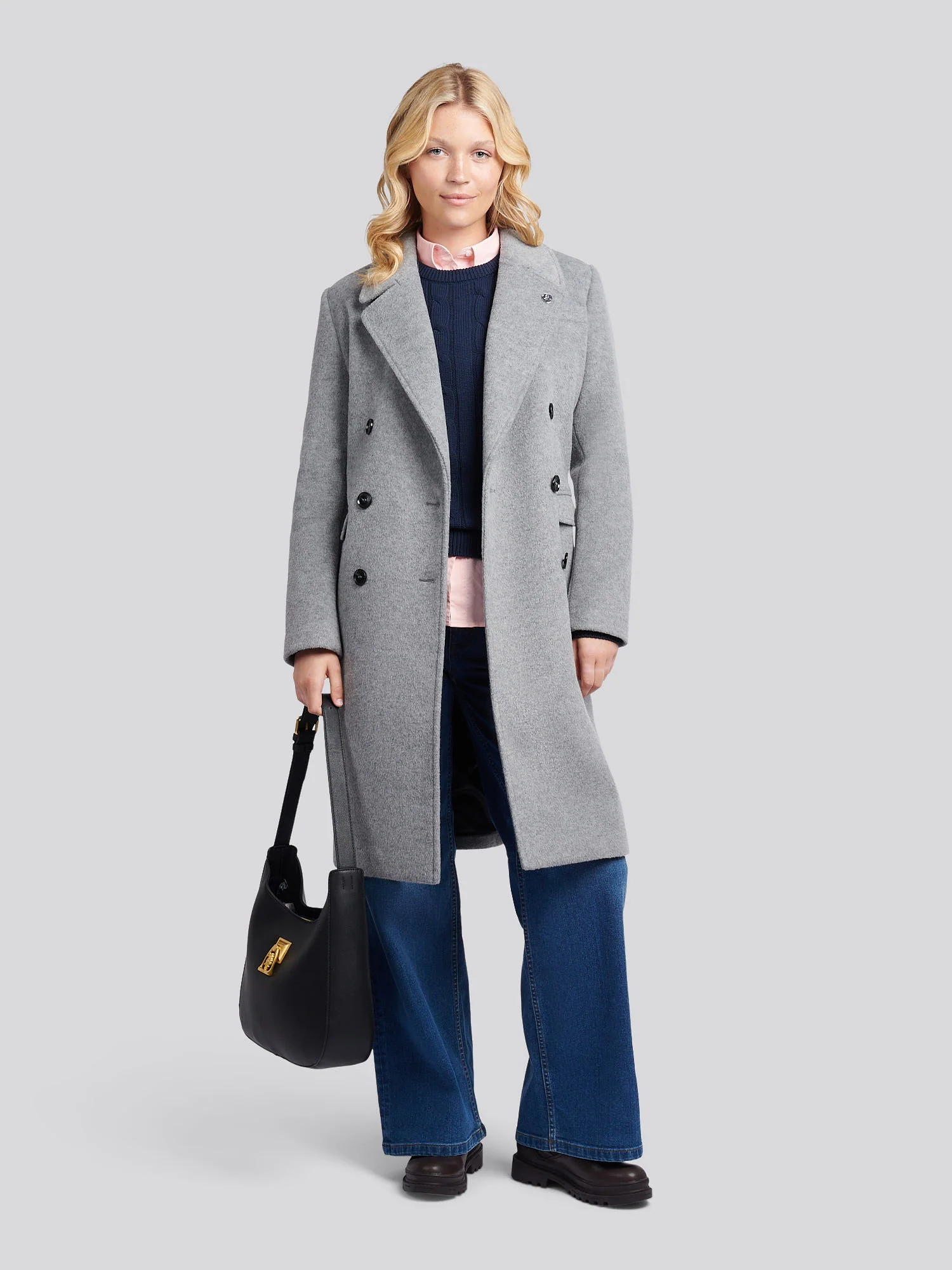 Womens Wool Blend Double Breasted Coat in Silver Filigree - Image 3