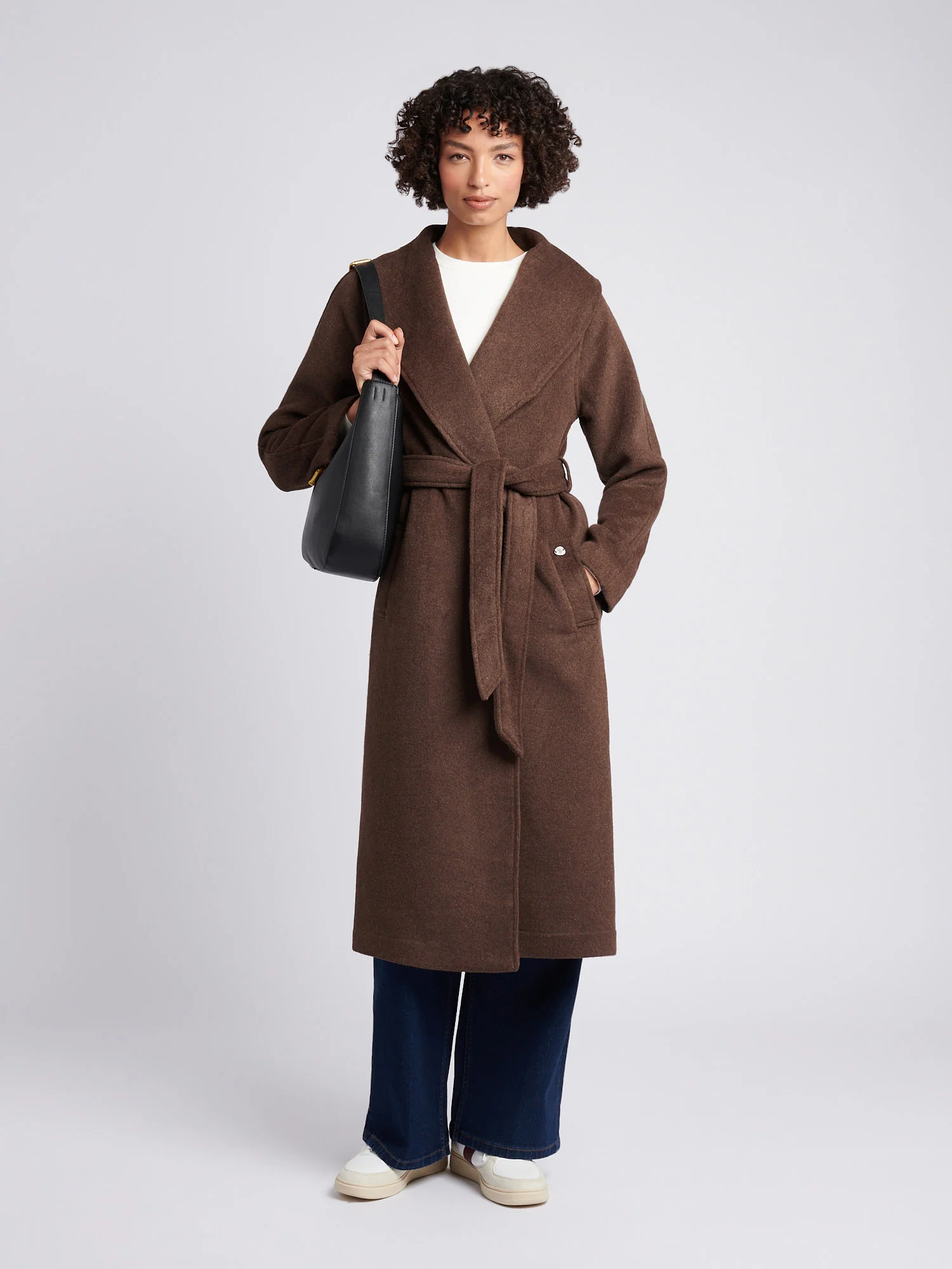 Womens Wool Blend Wrap Belted Coat in Puce - Image 3