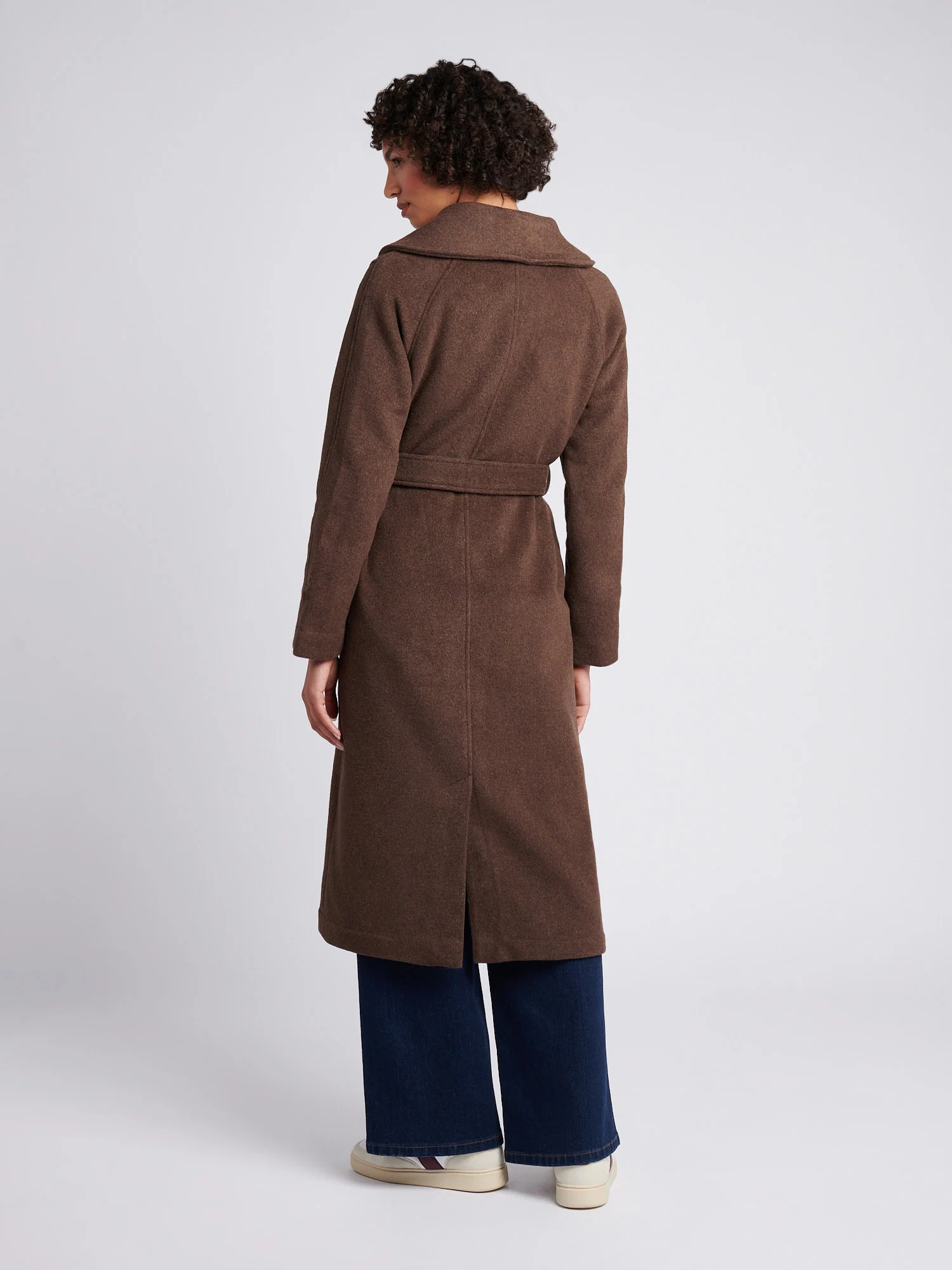 Womens Wool Blend Wrap Belted Coat in Puce - Image 4