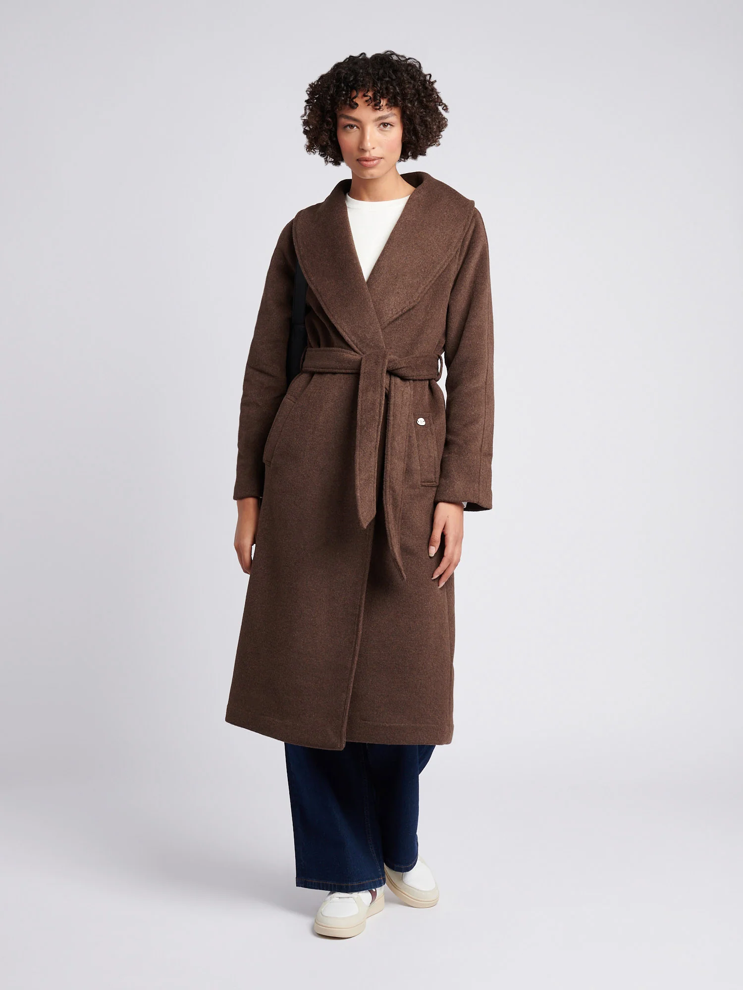 Womens Wool Blend Wrap Belted Coat in Puce - Image 5