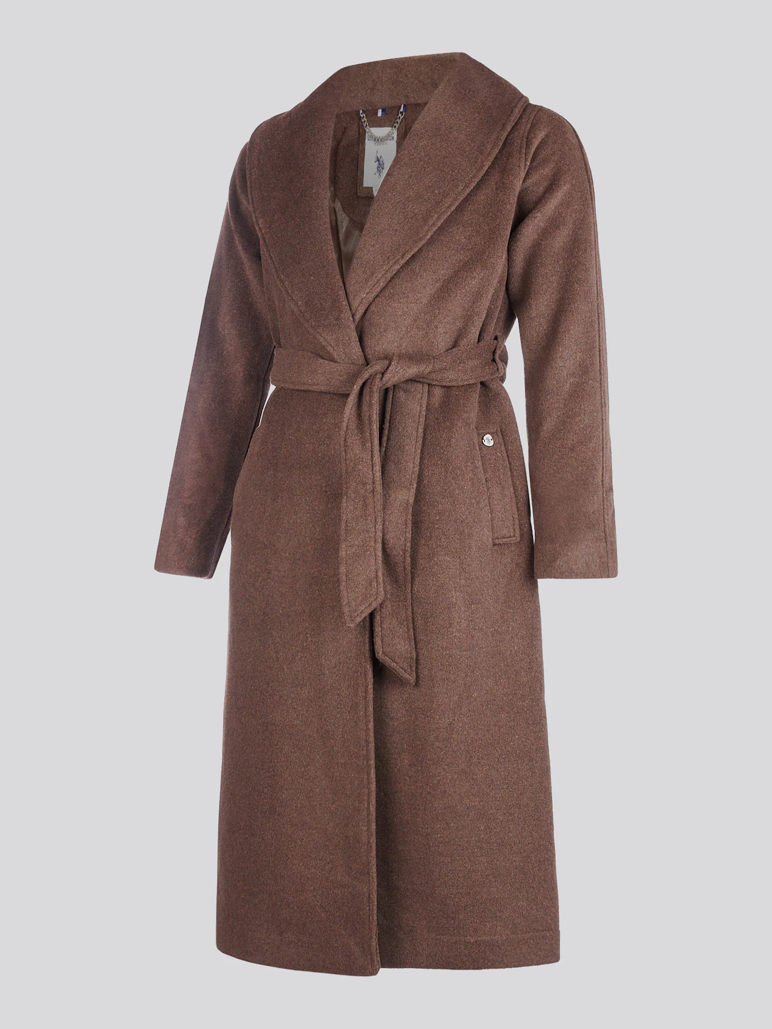 Womens Wool Blend Wrap Belted Coat in Puce - Image 7