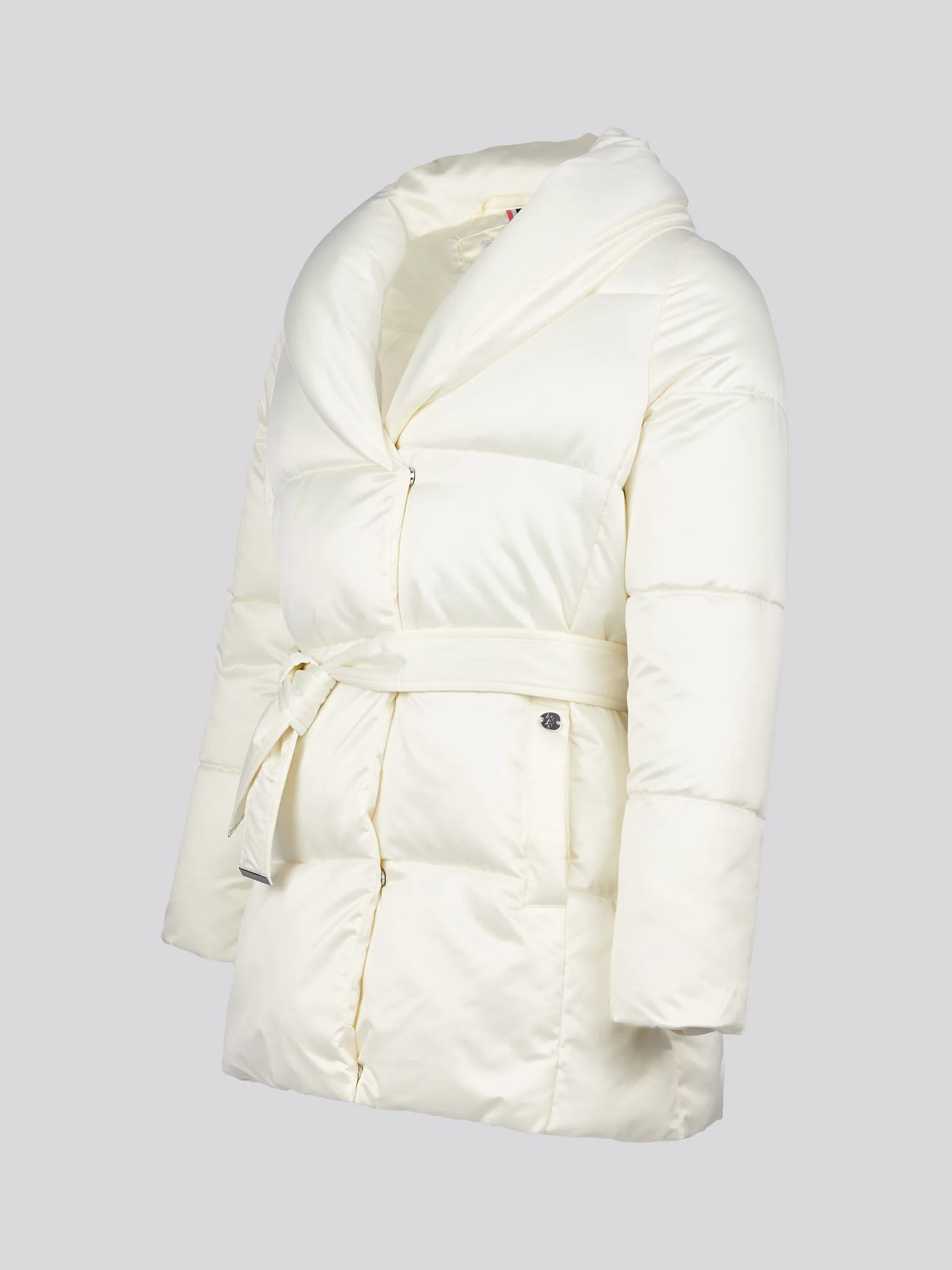 Womens Wrap Collar Belted Puffer Coat in Marshmallow - Image 9