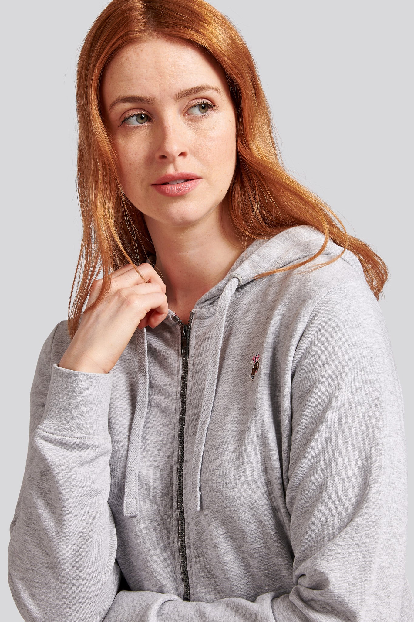 Womens Zip-Through Hoodie in Pearl Grey Marl - Image 3