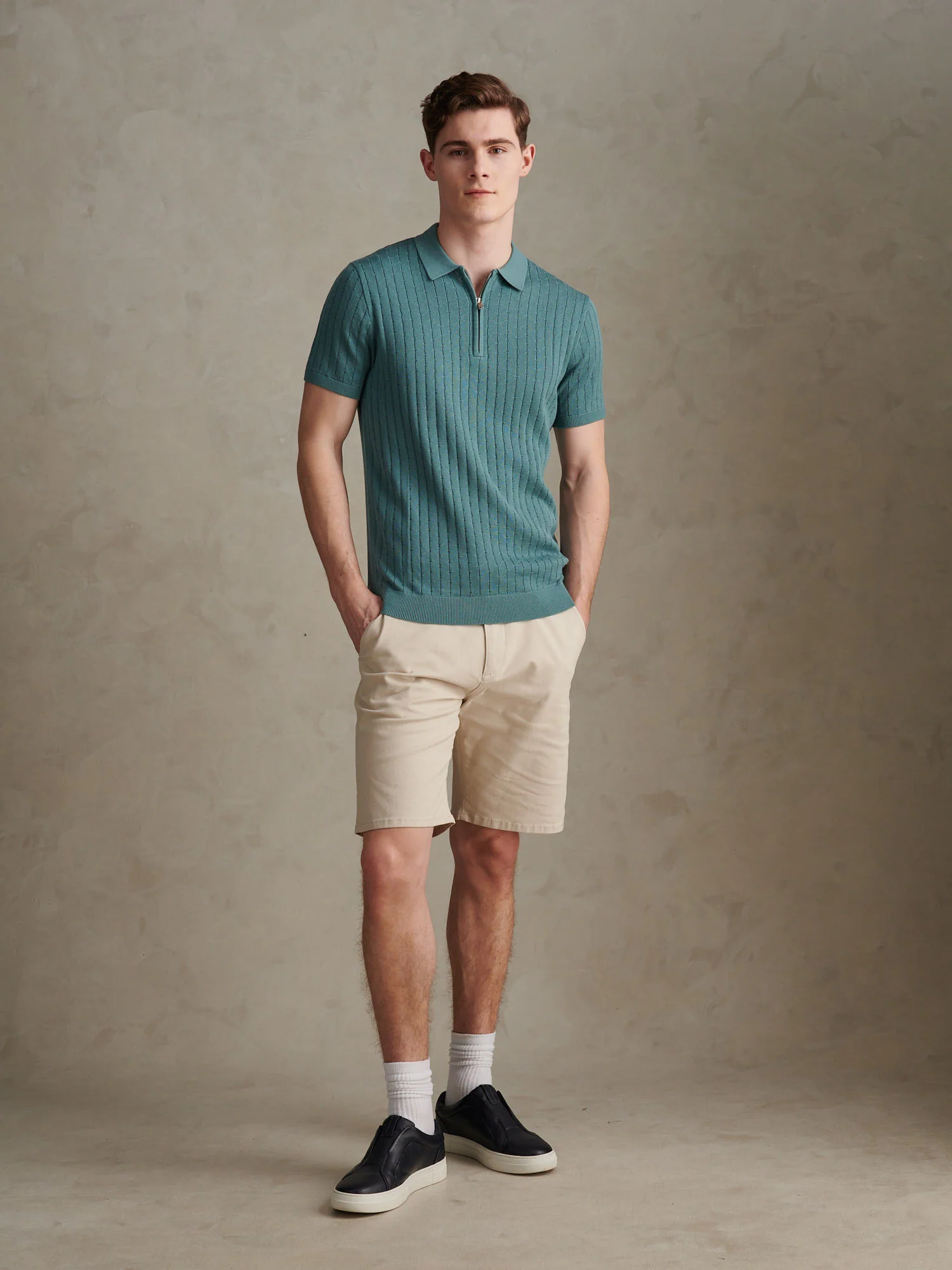 Mens Zip Knit Short Sleeve Polo Shirt Arctic - Image 3
