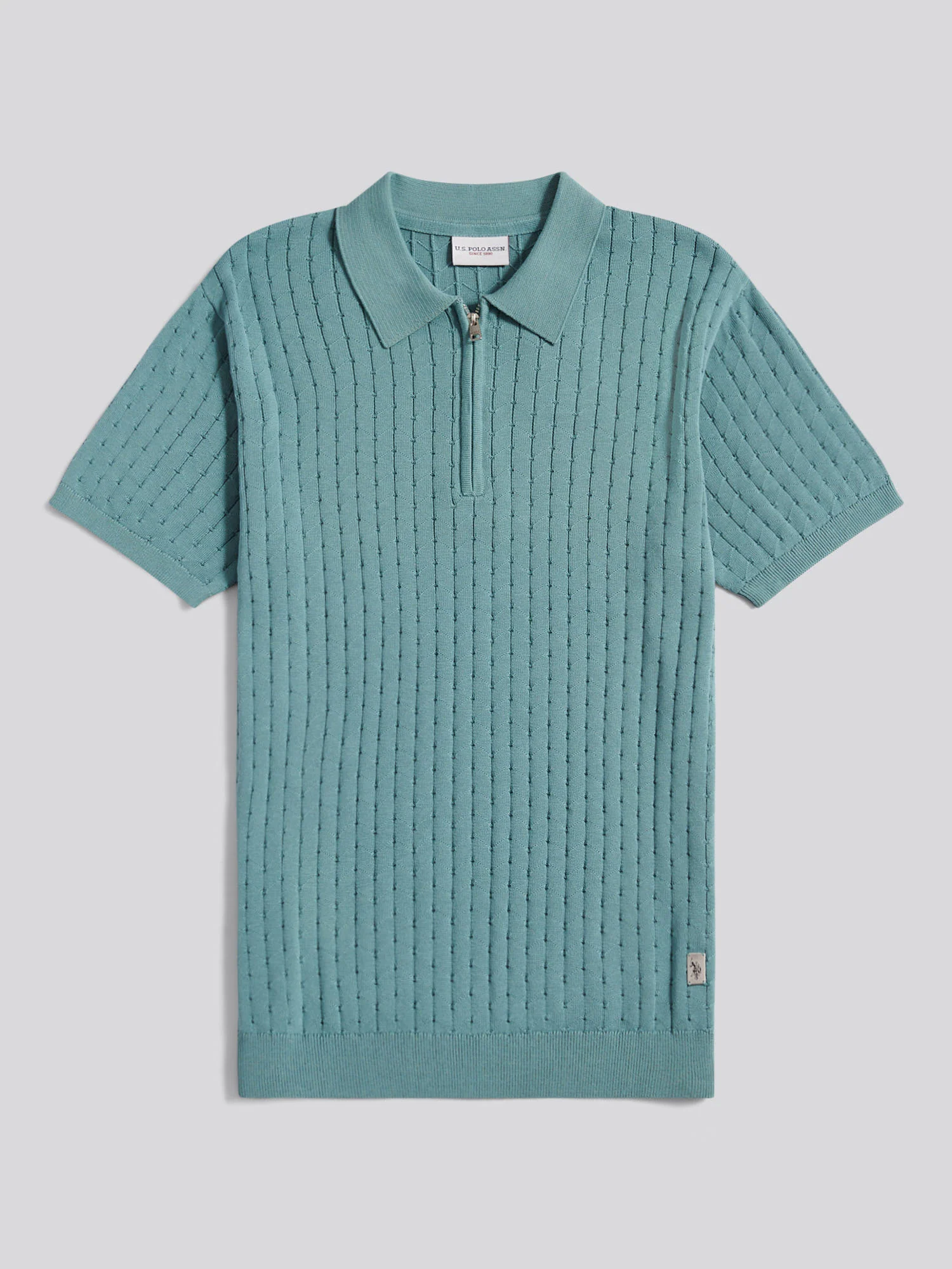 Mens Zip Knit Short Sleeve Polo Shirt Arctic - Image 5
