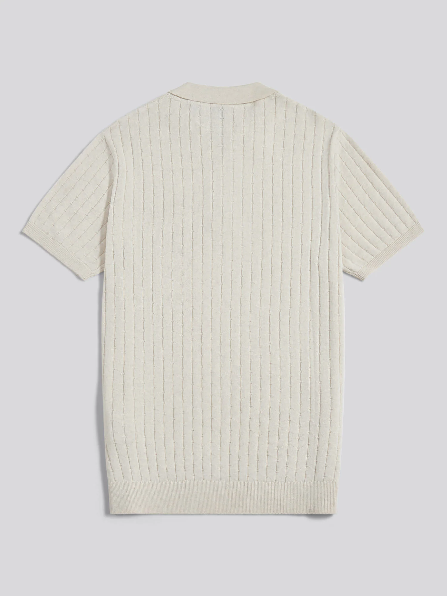 Mens Zip Knit Short Sleeve Polo Shirt Birch Marl - Image 2